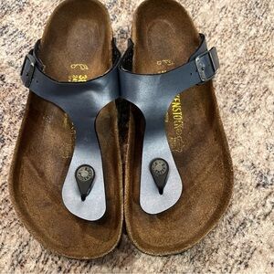 Birkenstock Blue/Gray Thong Sandals Unisex W7 M5, EU 38 Cork Sole Slip On